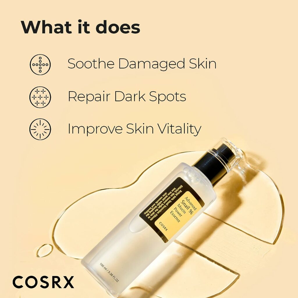 COSRX Snail Mucin 96% Power Repairing Essence 3.38 fl.oz 100ml, Hydrating Serum for Face with Snail Secretion Filtrate for Dull Skin  Fine Lines, Korean Skincare