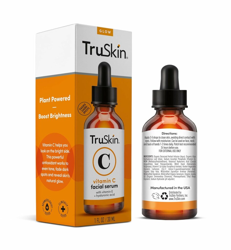 TruSkin Vitamin C Face Serum – Anti Aging Facial Serum with Vitamin C, Hyaluronic Acid, Vitamin E  More – Brightening Serum for Dark Spots, Even Skin Tone, Eye Area, Fine Lines  Wrinkles, 1 Fl Oz