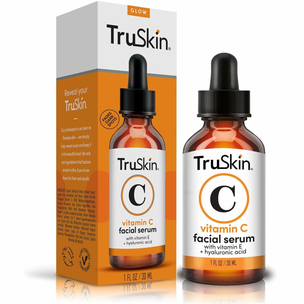 TruSkin Vitamin C Face Serum – Anti Aging Facial Serum with Vitamin C, Hyaluronic Acid, Vitamin E  More – Brightening Serum for Dark Spots, Even Skin Tone, Eye Area, Fine Lines  Wrinkles, 1 Fl Oz