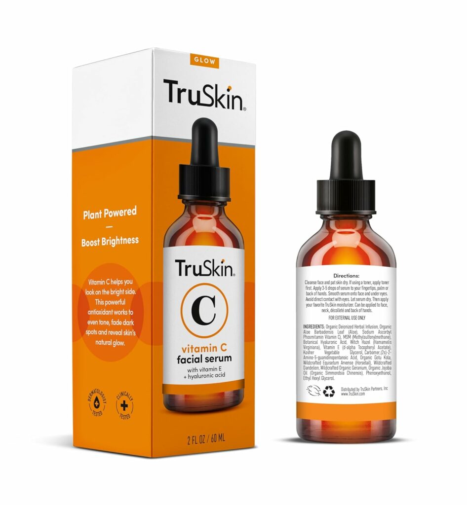 TruSkin Vitamin C Face Serum – Anti Aging Facial Serum with Vitamin C, Hyaluronic Acid, Vitamin E  More – Brightening Serum for Dark Spots, Even Skin Tone, Eye Area, Fine Lines  Wrinkles, 1 Fl Oz