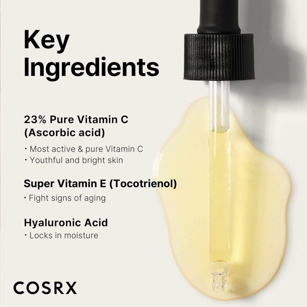 COSRX Pure Vitamin C 23% Serum with Vitamin E  Hyaluronic Acid, Brightening  Hydrating Facial Serum for Fine Lines, Uneven Skin Tone  Dull Skin, 0.7oz/20g, Korean Skincare