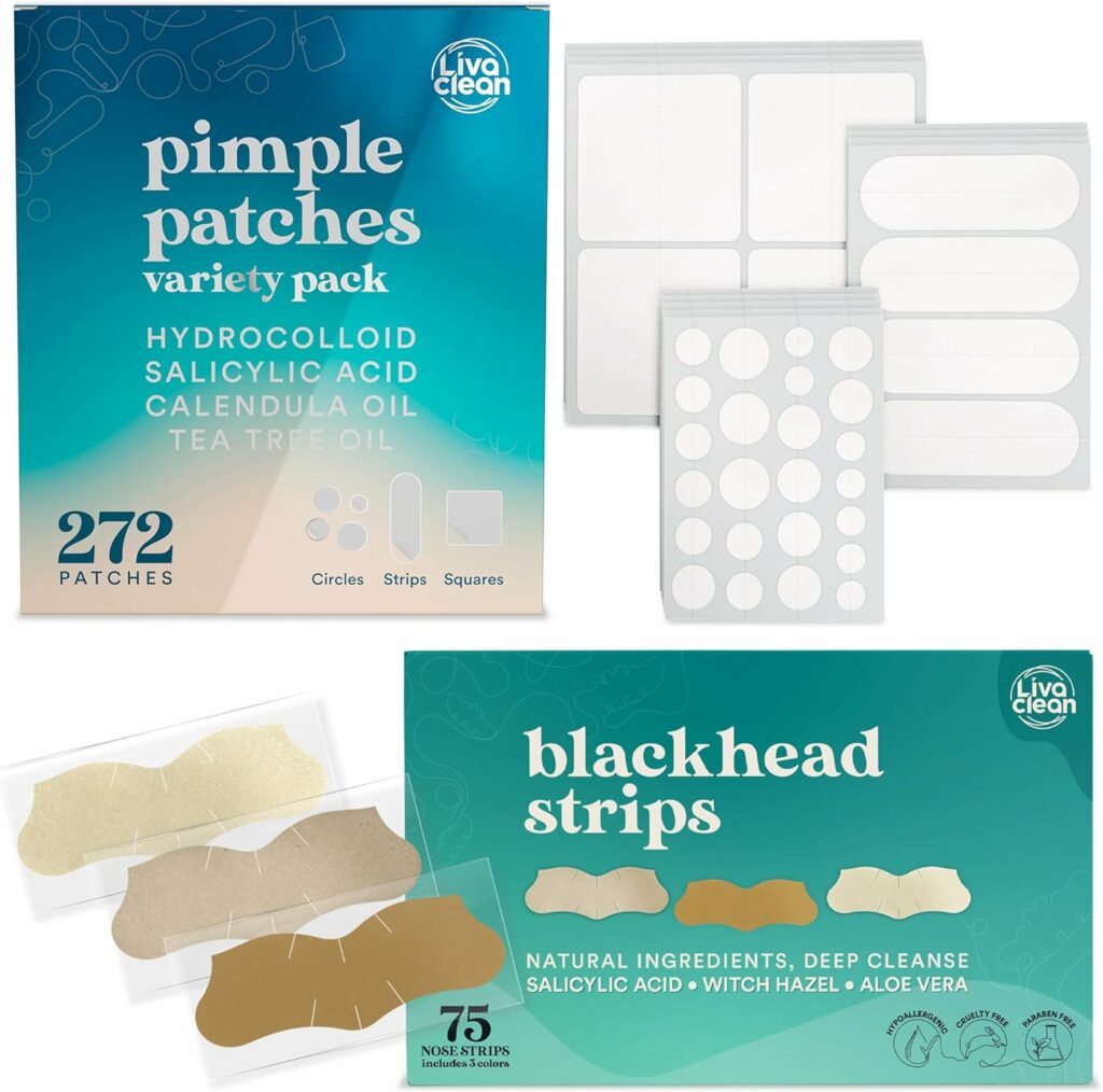 LivaClean (272 + 75 CT) Pimple Patches Variety Pack  Blackhead Remover - Pimple Patches Large, Large Pimple Patches for Face, Acne Patches Large, Pore Strips for Face Nose Pores Blackheads Removal