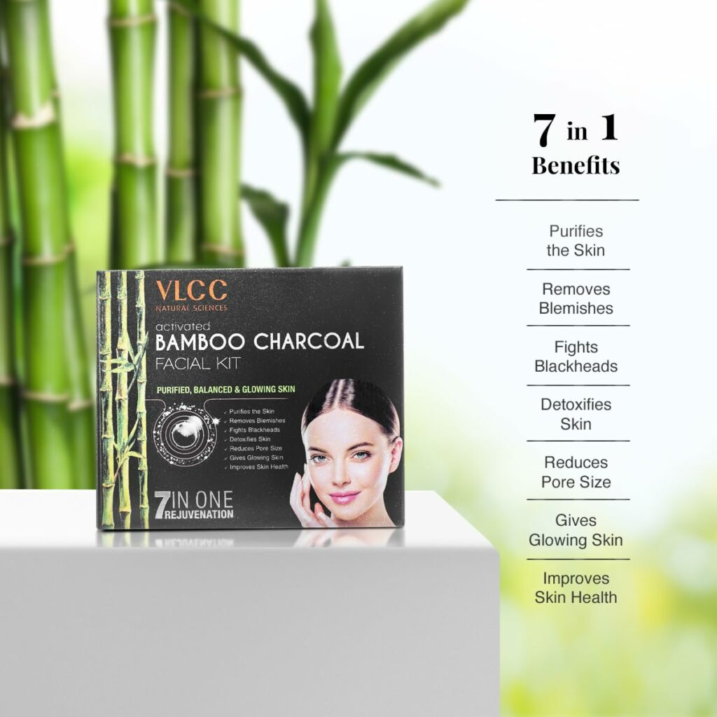 VLCC Activated Bamboo Charcoal Facial Kit For Purified- Balanced  Glowing Skin(60gm)