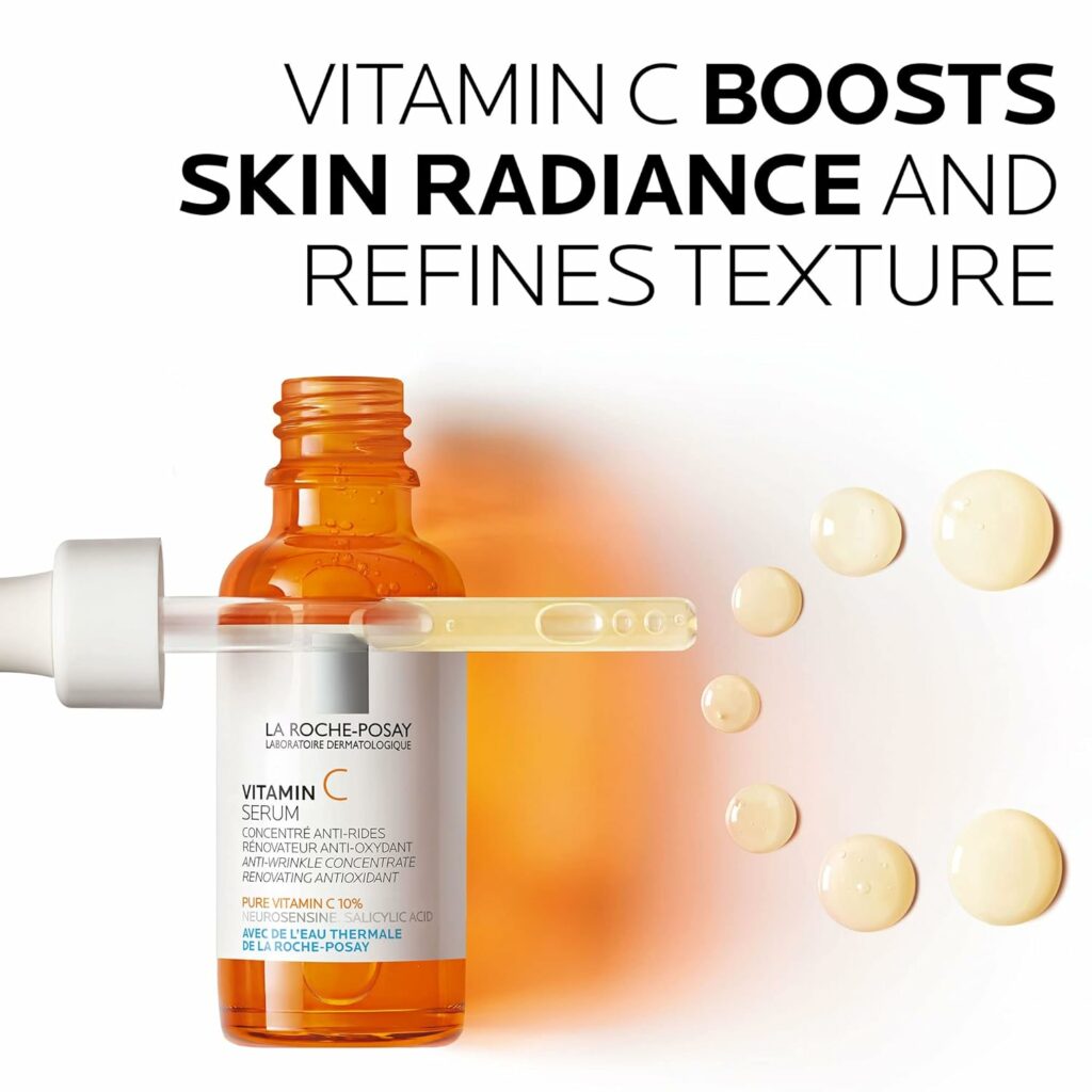 La Roche-Posay Pure Vitamin C Face Serum with Hyaluronic Acid  Salicylic Acid, Anti Aging Face Serum for Wrinkles  Uneven Skin Texture to Visibly Brighten  Smooth. Suitable for Sensitive Skin