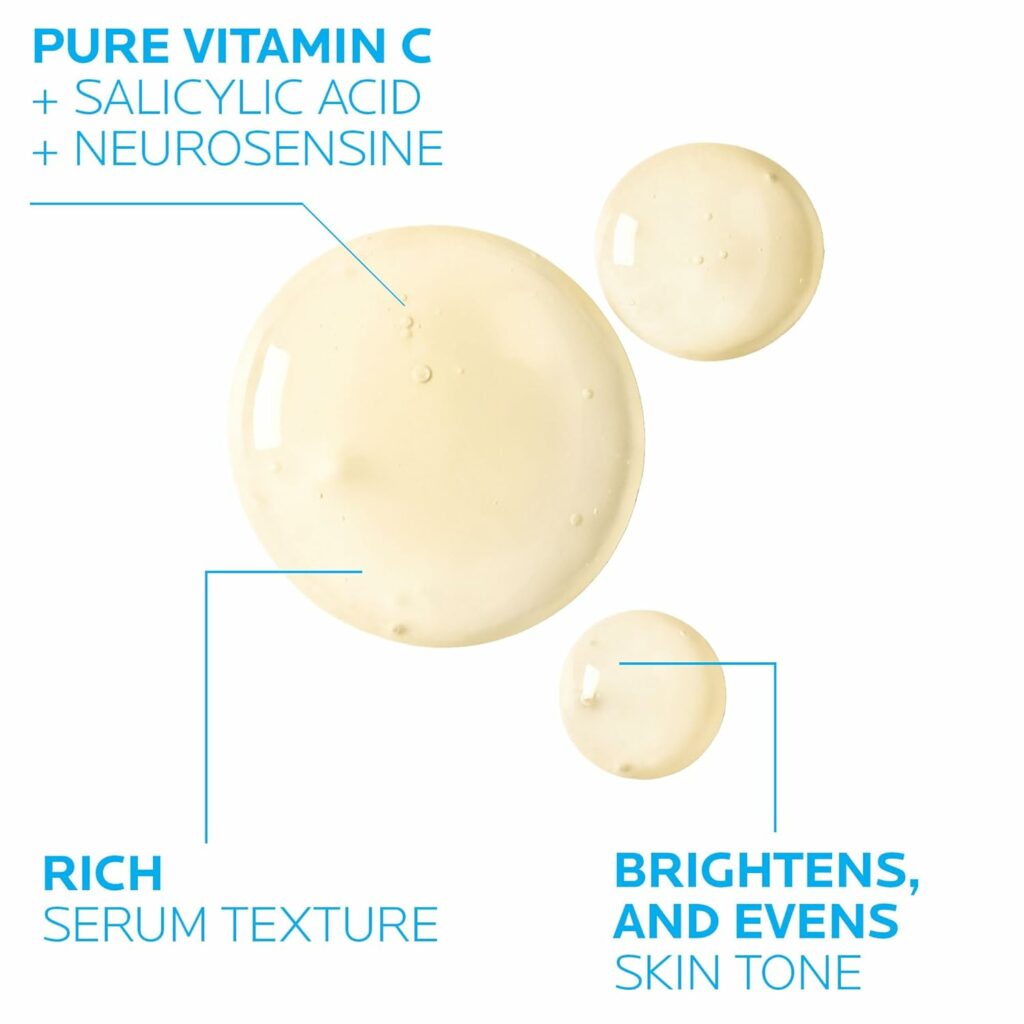 La Roche-Posay Pure Vitamin C Face Serum with Hyaluronic Acid  Salicylic Acid, Anti Aging Face Serum for Wrinkles  Uneven Skin Texture to Visibly Brighten  Smooth. Suitable for Sensitive Skin