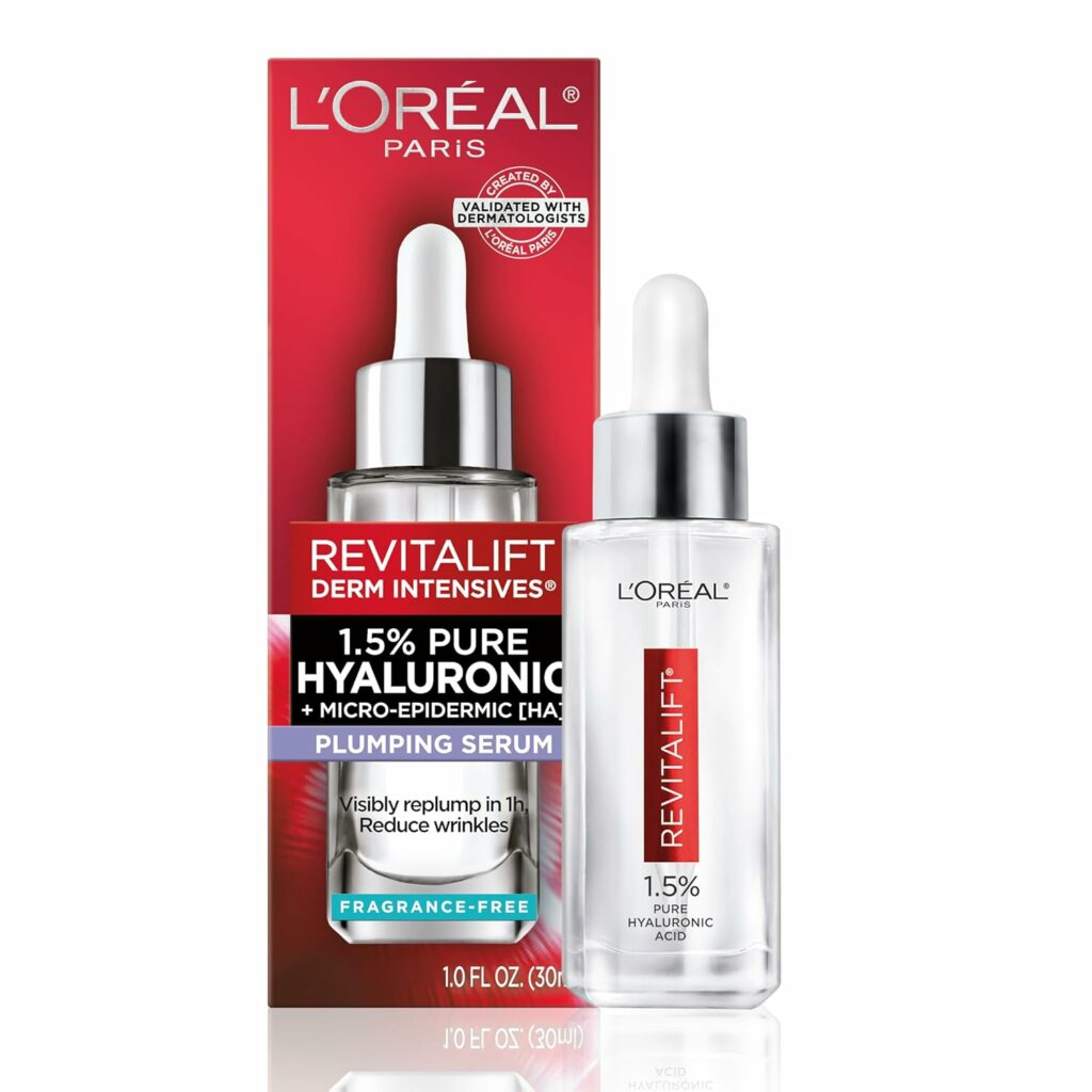 LOreal Paris Revitalift 1.5% Pure Hyaluronic Acid Face Serum, Hydrate  Reduce Wrinkles, Fragrance Free 1 oz