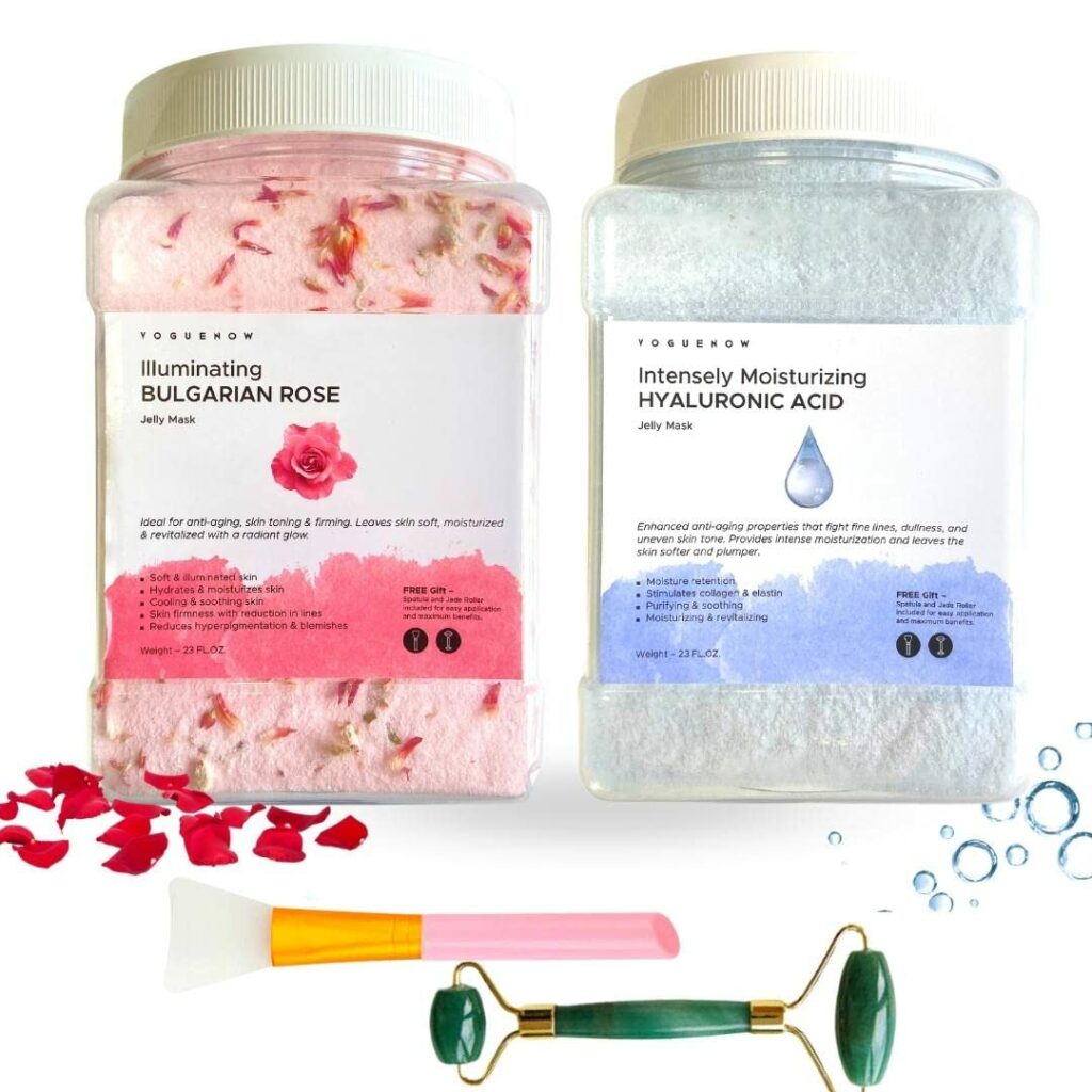 Rose and Hyaluronic Jelly Face Mask for Facials Hydrating, Brightening  Nourishing Jelly Mask with Free Jade Roller  Spatula | Professional Hydrojelly Masks | Vajacial Jelly Mask Powder | 23 Oz