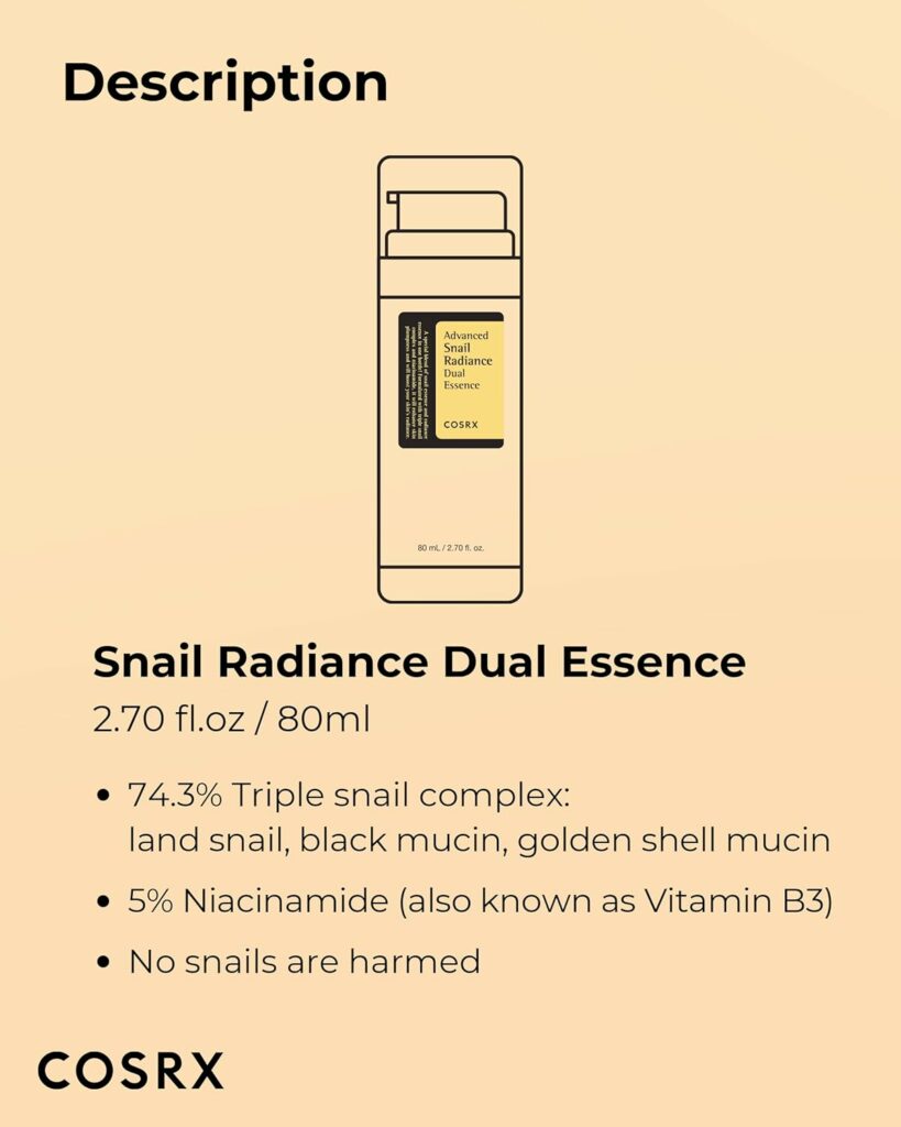 COSRX Niacinamide 5% + Snail Mucin 74% Dual Essence, Anti Aging Face Serum for Dull Skin, Hydrating, Brightening, Repairing, Sensitive Skin, Not Tested on Animals, Korean Skin Care, 2.70 fl.oz / 80ml