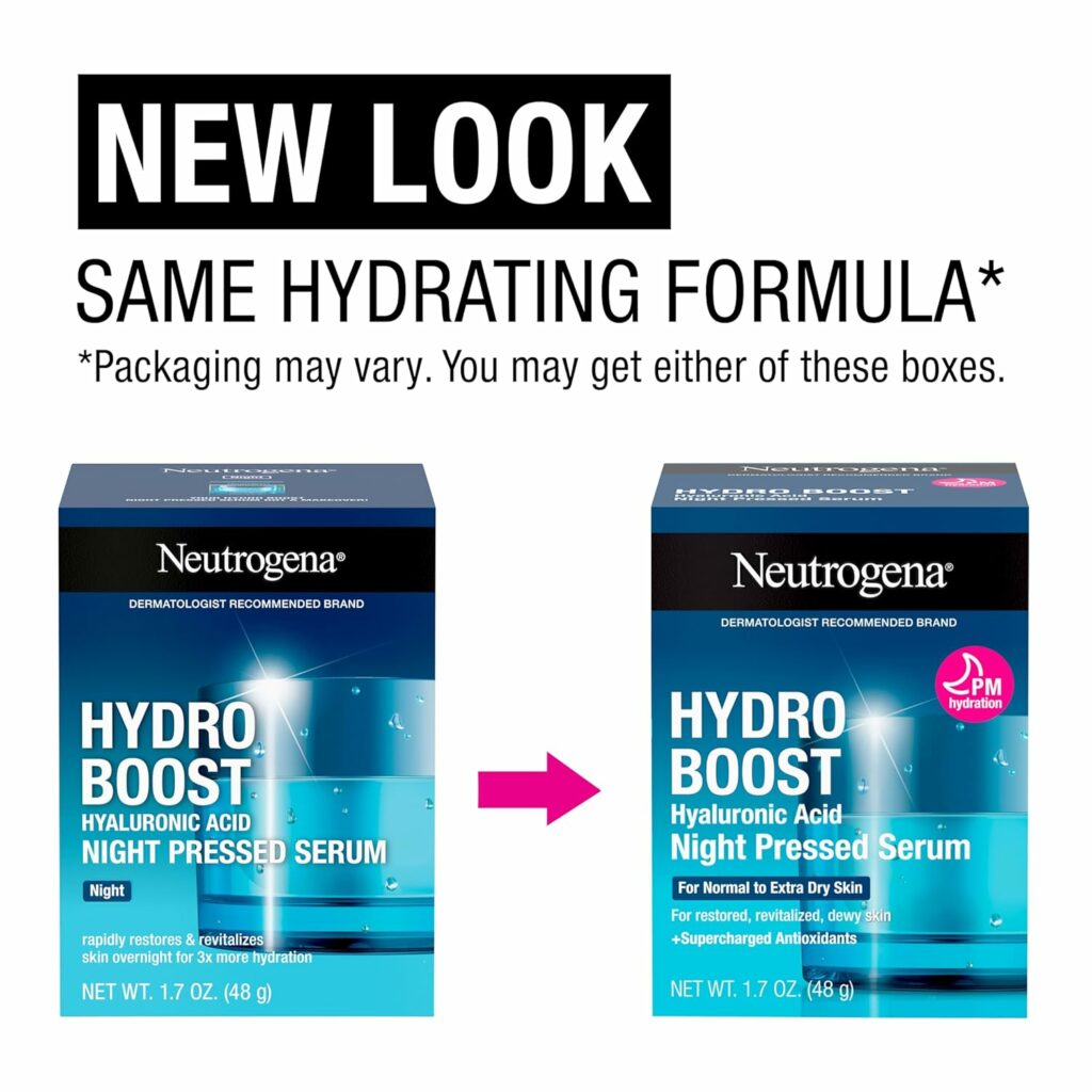 Neutrogena Hydro Boost Night Pressed Serum with Hyaluronic Acid For Face with Pro Vitamin B5, Rich Hydrating Face Serum for Dry Skin, Oil-Free, Non-Comedogenic, Fragrance Free, 1.7 OZ