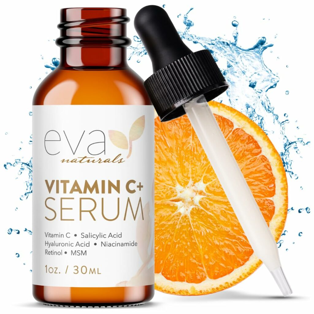 Eva Naturals Vitamin C Face Serum With Hyaluronic Acid - Anti Aging Serum - Reduce Dark Spots, Acne  Wrinkles - Retinol, Niacinamide  Salicylic Acid, Brightening Skin Serum for Glowing Skin