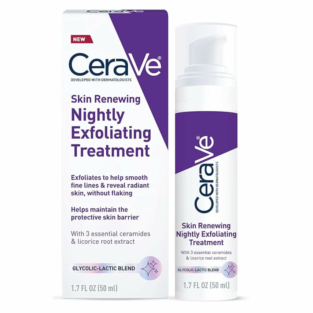 CeraVe Skin Renewing Nightly Exfoliating Treatment, Anti Aging Serum With 5% Blend Of Glycolic Acid  Lactic Acid, Wrinkles  Dark Spot Corrector For Face, Exfoliating Gel, 1.7 Oz