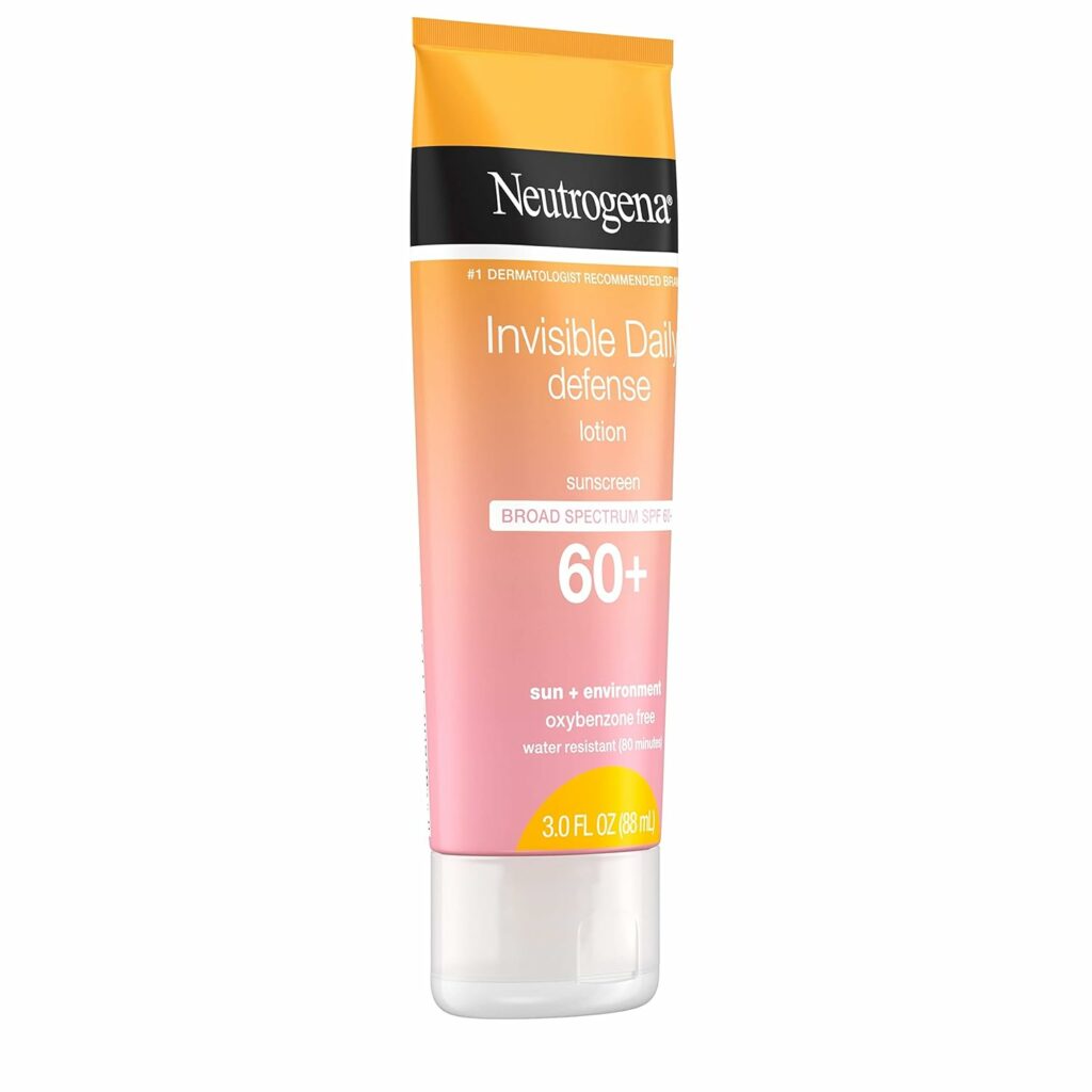 Neutrogena Invisible Daily Defense Face Sunscreen + Hydrating Serum with Broad Spectrum SPF 60  Antioxidants to Help Skin Glow, Oil-Free, Fragrance Free, 1.7 fl. oz