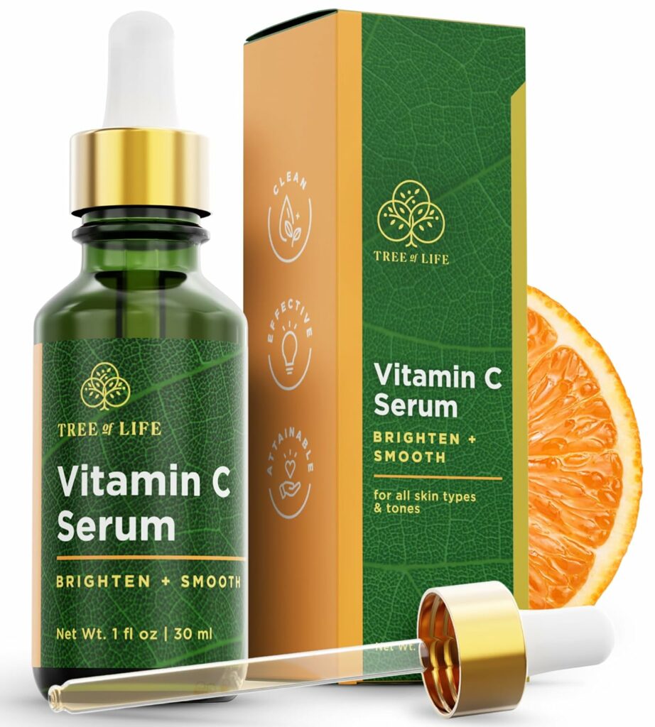 Tree of Life Beauty Vitamin C Skin Care Set, Skin Brightening Face Oil for Dark and Age Spots, Facial Serums for Dry and Sensitive Skin with Hyaluronic Acid  Vitamin E for Soft Smooth Skin, 1 Fl Oz